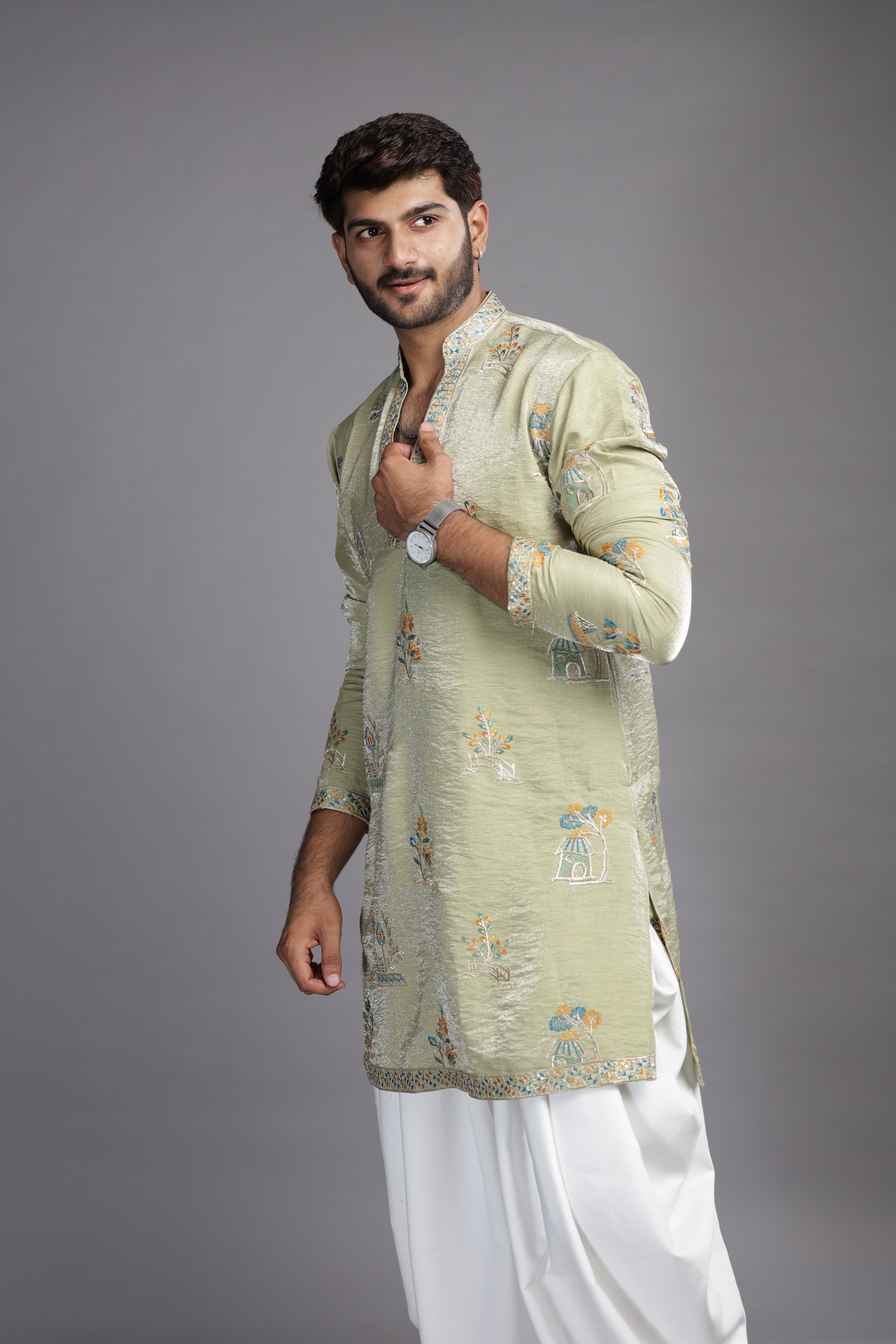 Pista Green Embroidered Kurta