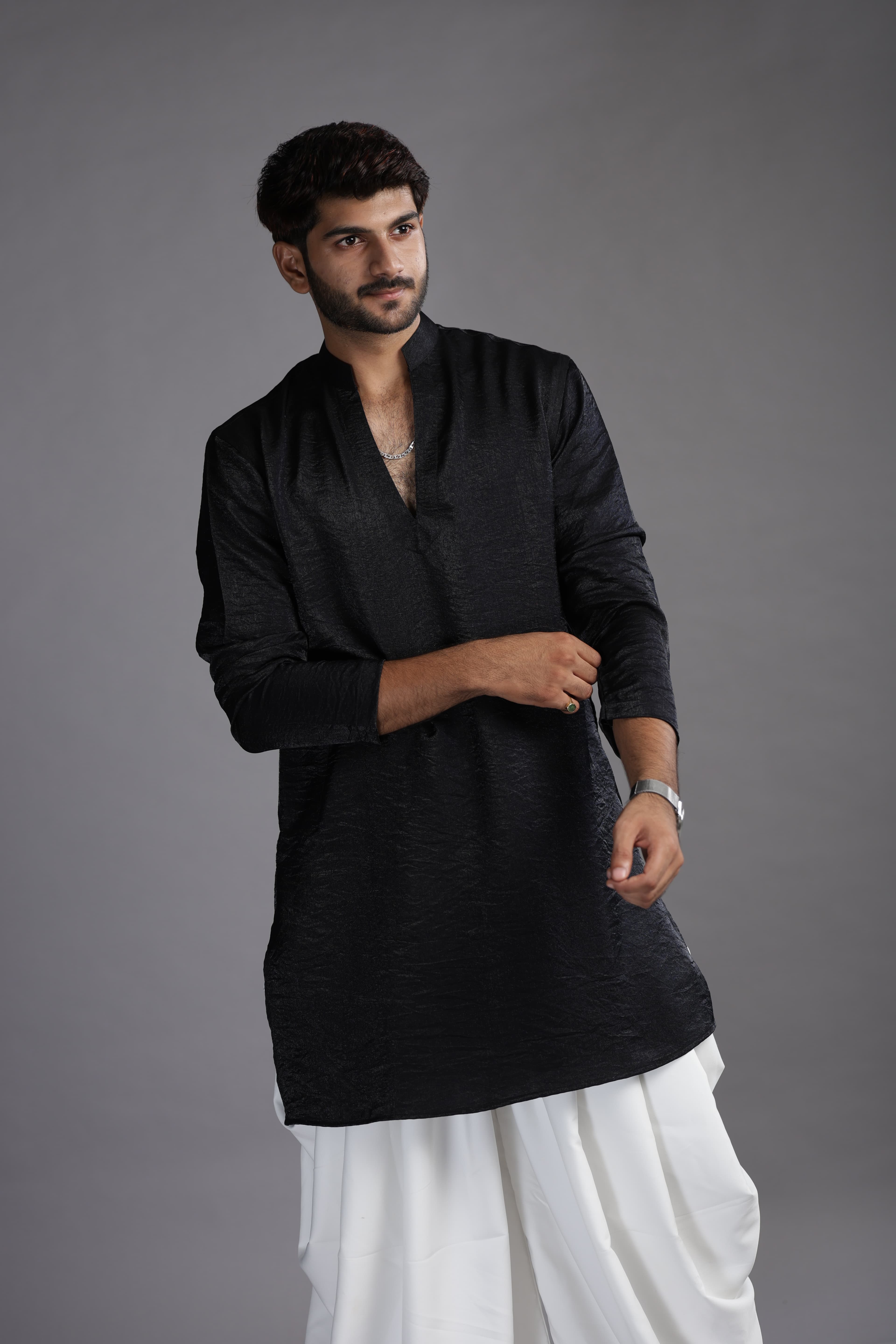 Midnight Black Textured Kurta