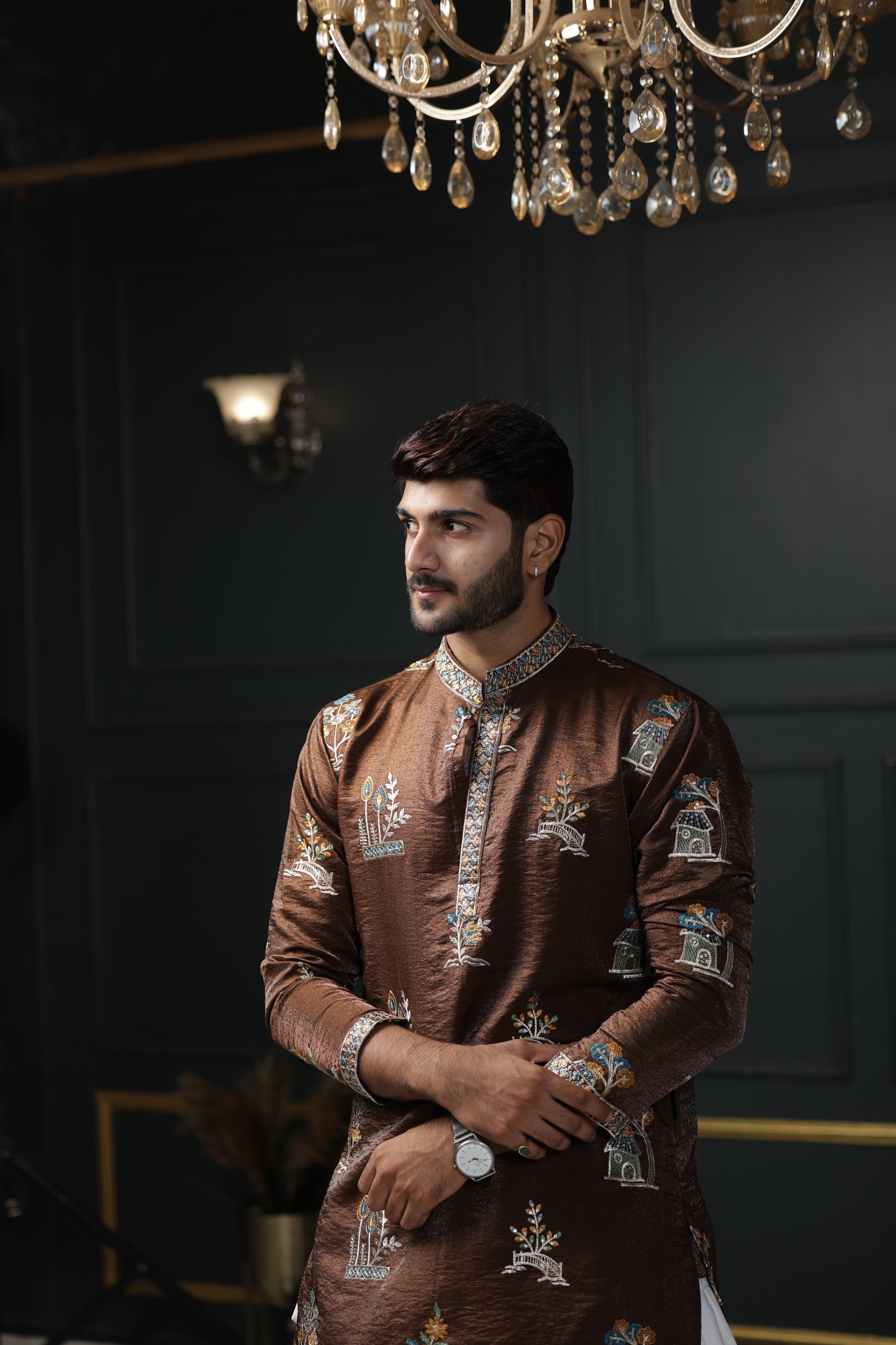 Brown Embroidered Kurta